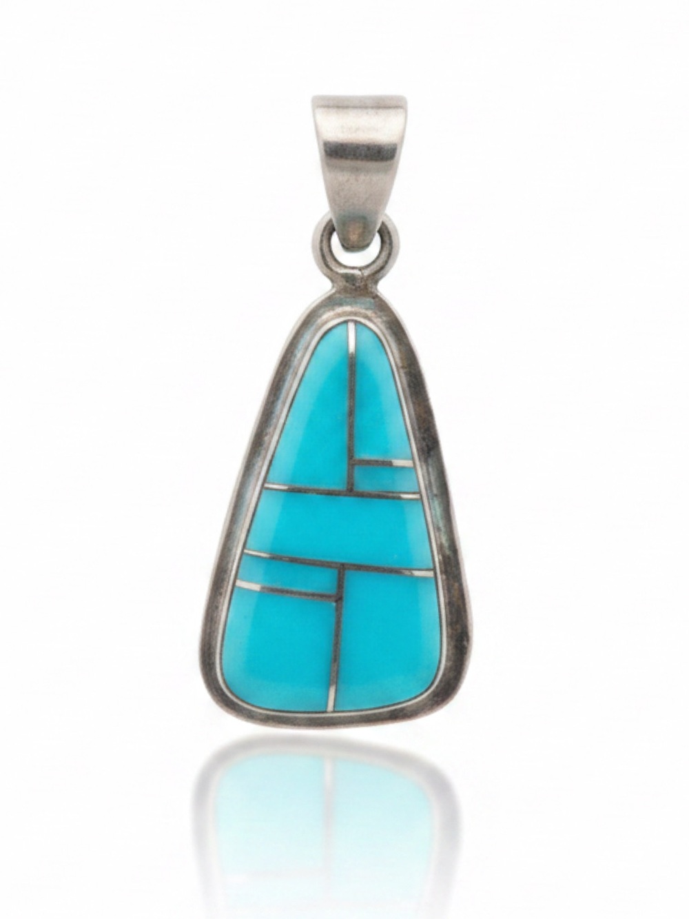 Zuni Sterling Silver Geometric Turquoise Channel Inlay Pendant "LA"